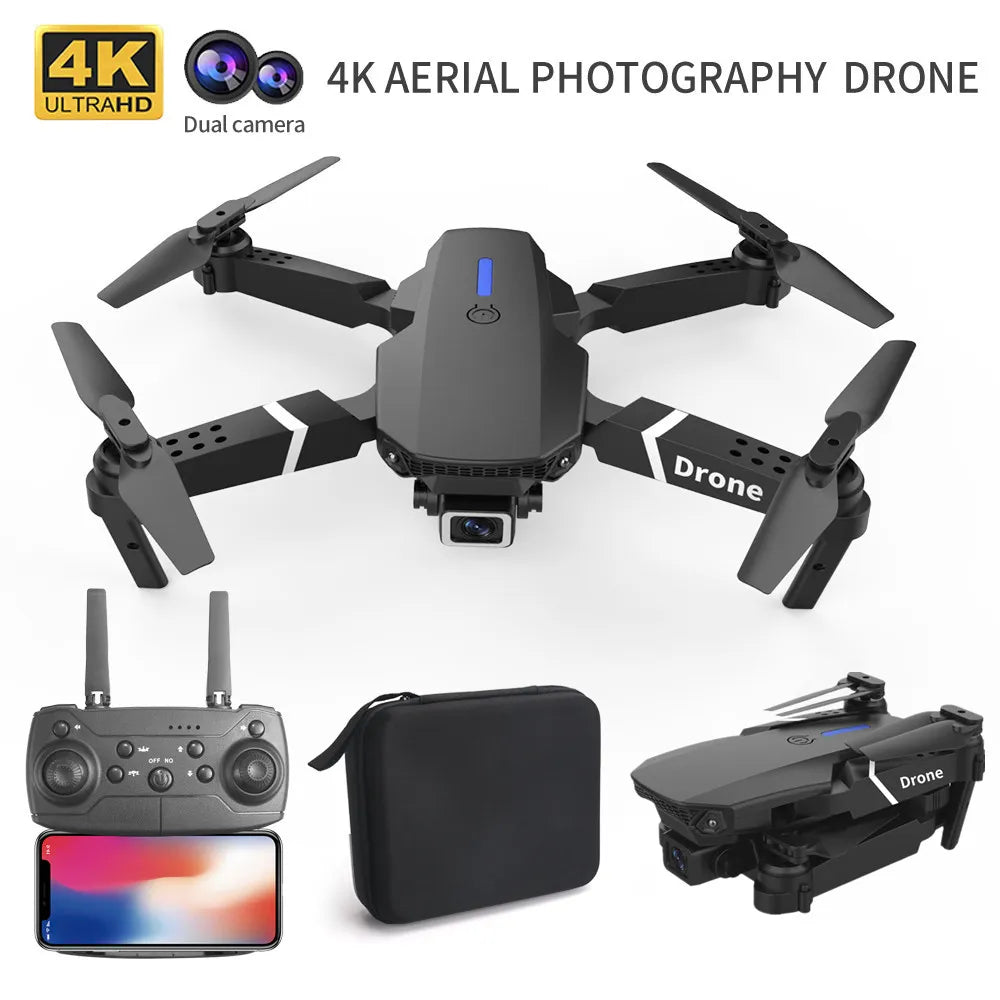 Drone profissional e88 4k, câmera hd grande angular, wi-fi, fpv, altura, Câmera simples e dupla