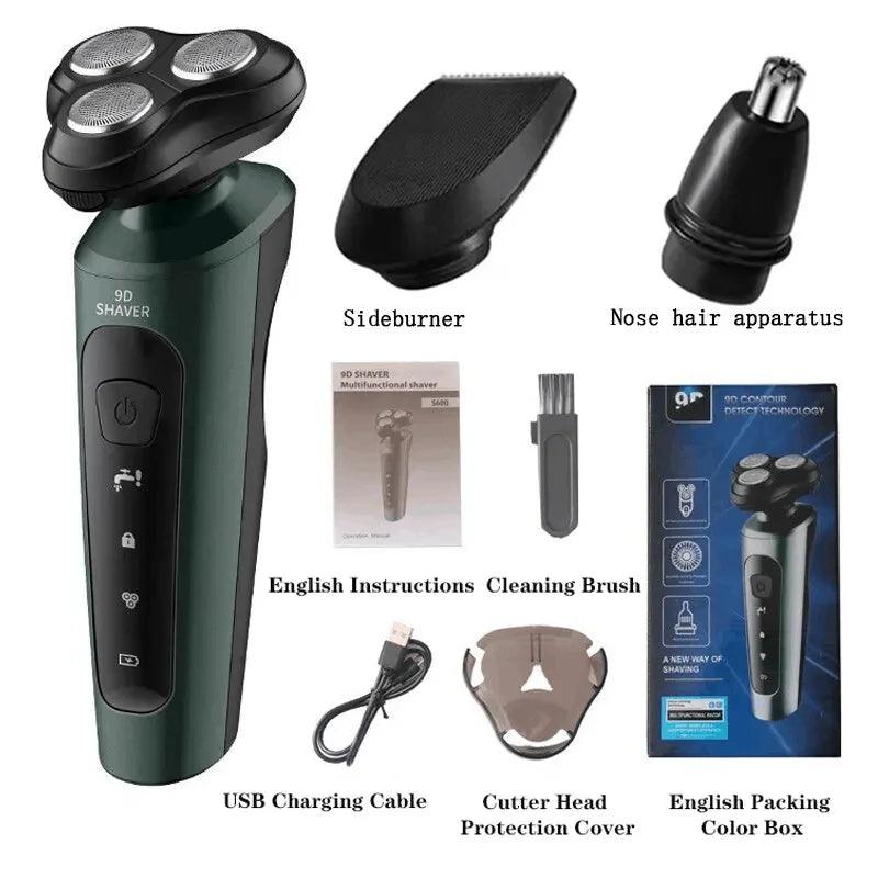 Barbeador elétricos para homens, lâmina de barbear aparador impermeável, uso úmido e seco, bateria recarregável - BELANGAR