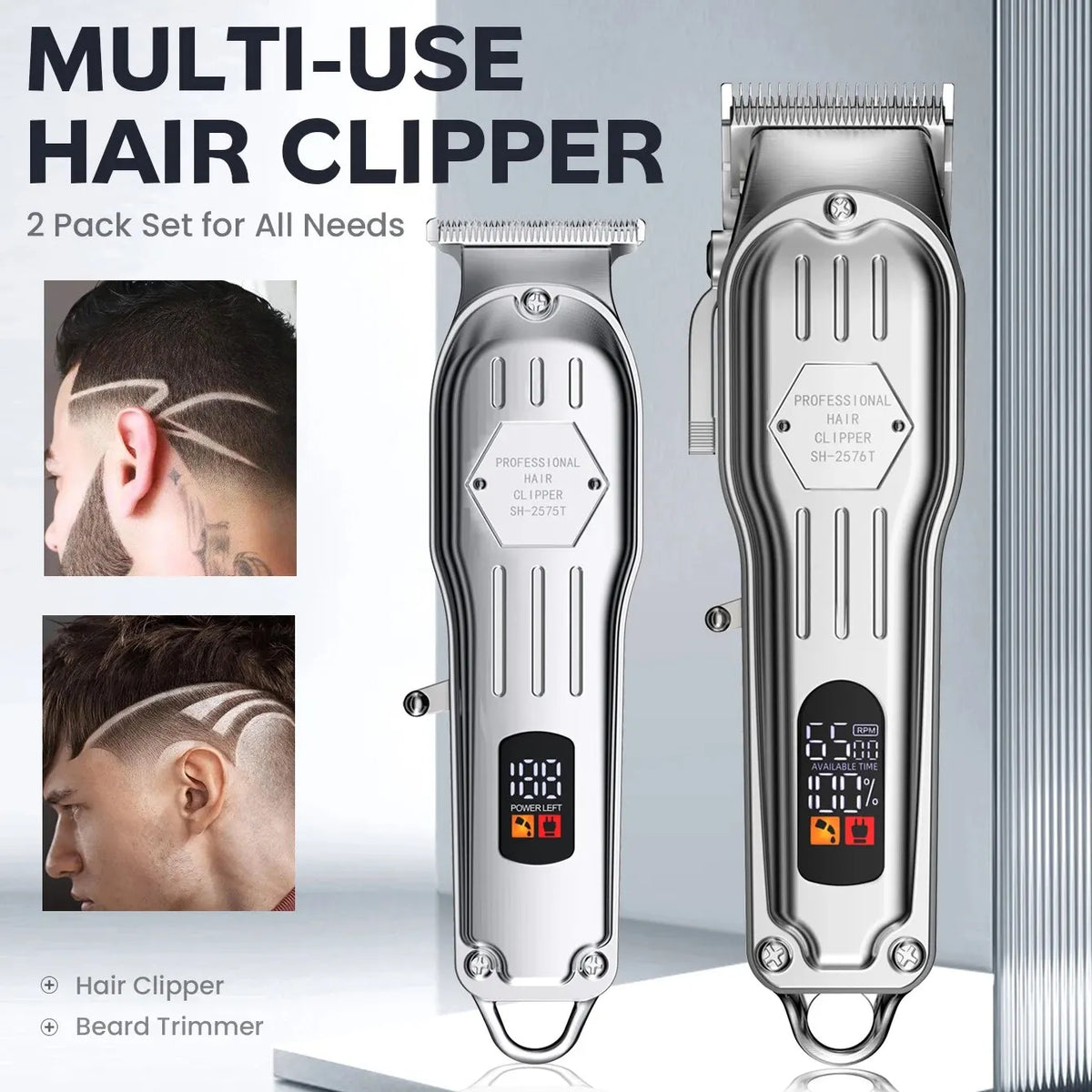Maquina de Cortar cabelo 2 em 1, kit combinado de metal barbeiro profissional elétrico recarregável - BELANGAR