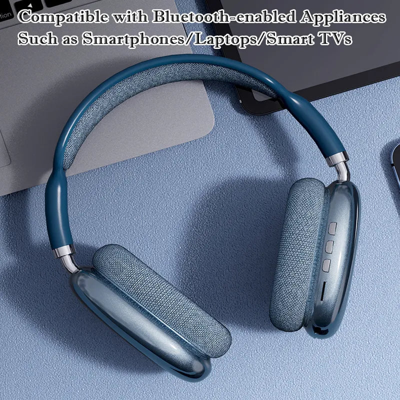 Fones de ouvido sem fio bluetooth P9, com microfone, cancelamento de ruído, estéreo, esportes para jogos, suporta TF