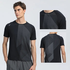 Camiseta de secagem rápida para corrida, esportiva fitness para treino de academia, respirável, casual para corrida, gênero masculino - BELANGAR