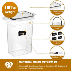 Caixa de armazenamento hermética de plástico com 10 adesivos e caneta, Food Containers Set, BPA para Cozinha, 7pcs - BELANGAR
