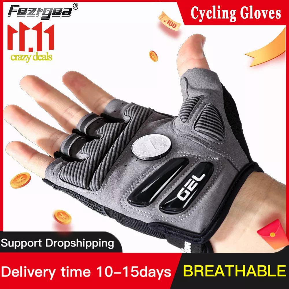 Luvas de ciclismo de meio dedo unissex, Com GEL, Silicone, respirável, fitness - BELANGAR