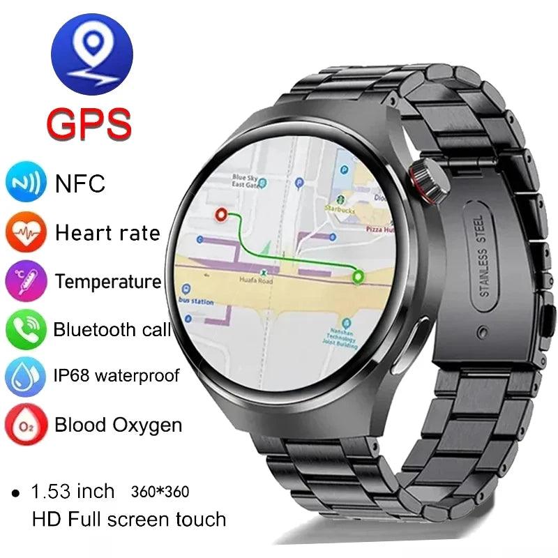 Relógio smartwatch GT4 pro, inteligente ip68 nfc gps rastreador amoled 360*360 tela hd frequência cardíaca bluetooth chamada, gênero unissex - BELANGAR