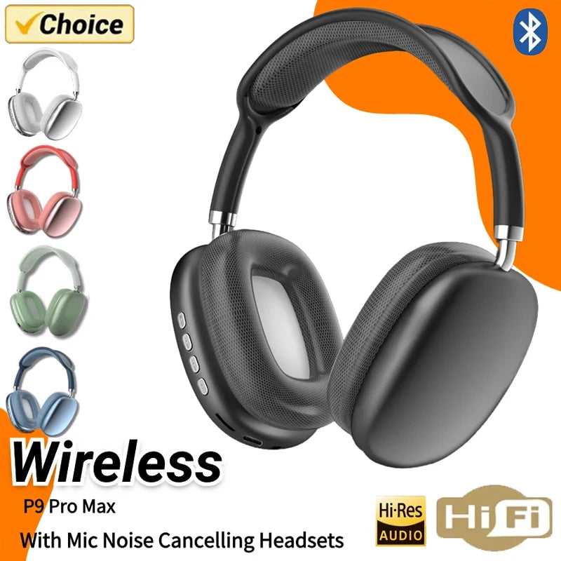 Fones de ouvido sem fio bluetooth P9 pro max, com microfone, cancelamento de ruído, estéreo, esportes para jogos, suporta TF