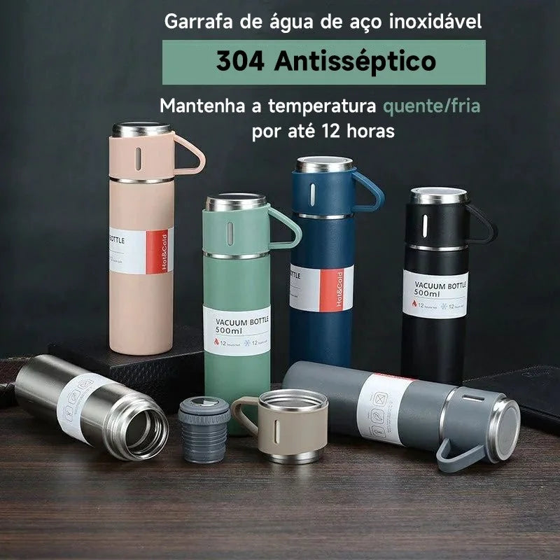 Garrafa Térmica De Inox 500 ml Quente e Frio Acompanha 3 xicaras