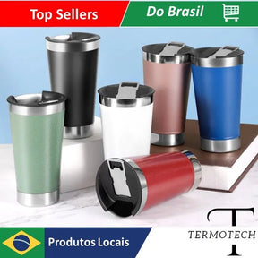 Copo Térmico 473ml COM TAMPA E Abridor Inox Para Quente e Gelado, 473ml