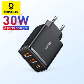 Adaptador Carregador de celular Rápido, 3 em 1, para iPhone 15, 14, 13 Pro Max, Xiaomi, Samsung, 65W - BELANGAR