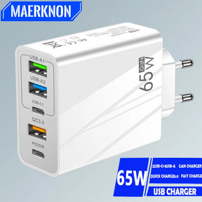 Adaptador Carregador usb gan 65w pd tipo c, carregamento rápido, para iphone 15, 14, xiaomi, samsung, ue/eua - BELANGAR