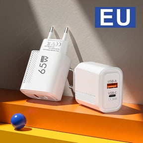 Adaptador Carregador para telefone, USB e Tipo C, Carga Rápida, 65W, iPhone 14, Xiaomi, Samsung, Huawei - BELANGAR