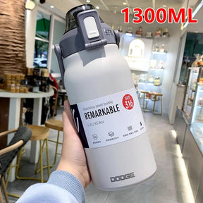 Garrafa térmica de aço inoxidável de 1300ml, com canudo, de água fria ou quente, copo esportivo - BELANGAR