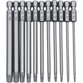 Jogo de Chave Bit Torx longa alta qualidade, 1/4 ", 75mm, 100mm, 11Pcs - BELANGAR