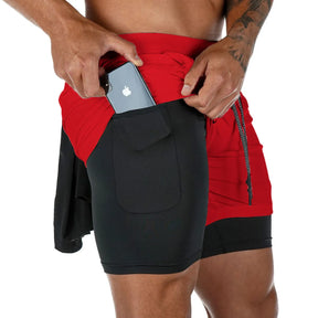 Calções Shorts Esportivos de corrida, fitness ginásio treinamento 2 em 1 esportivos secagem rápida treino, bolso interno, gênero masculino - BELANGAR