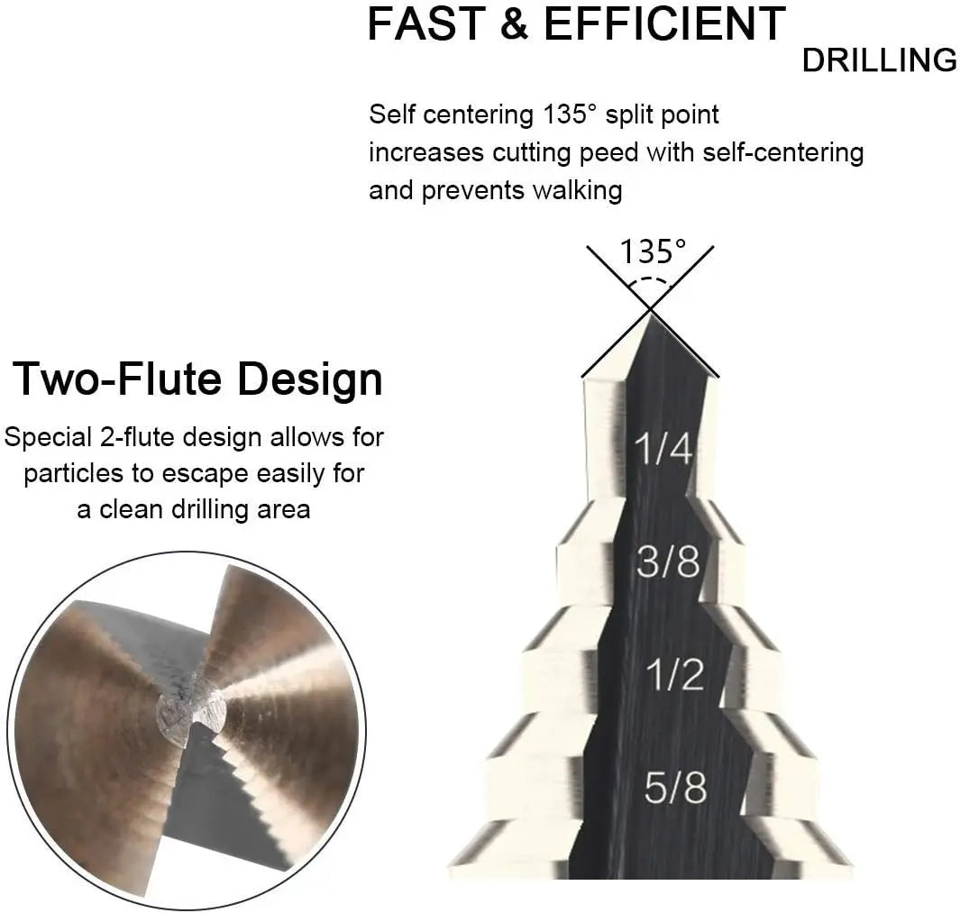 Conjunto de Broca Step Drill Set Ferramentas com Caixa De Alumínio, HSS 4241, Cobalto, Furo Múltiplo, 50 Tamanhos, Ferramenta De Perfuração Para Madeira e Metal, Step Cone Broca - BELANGAR