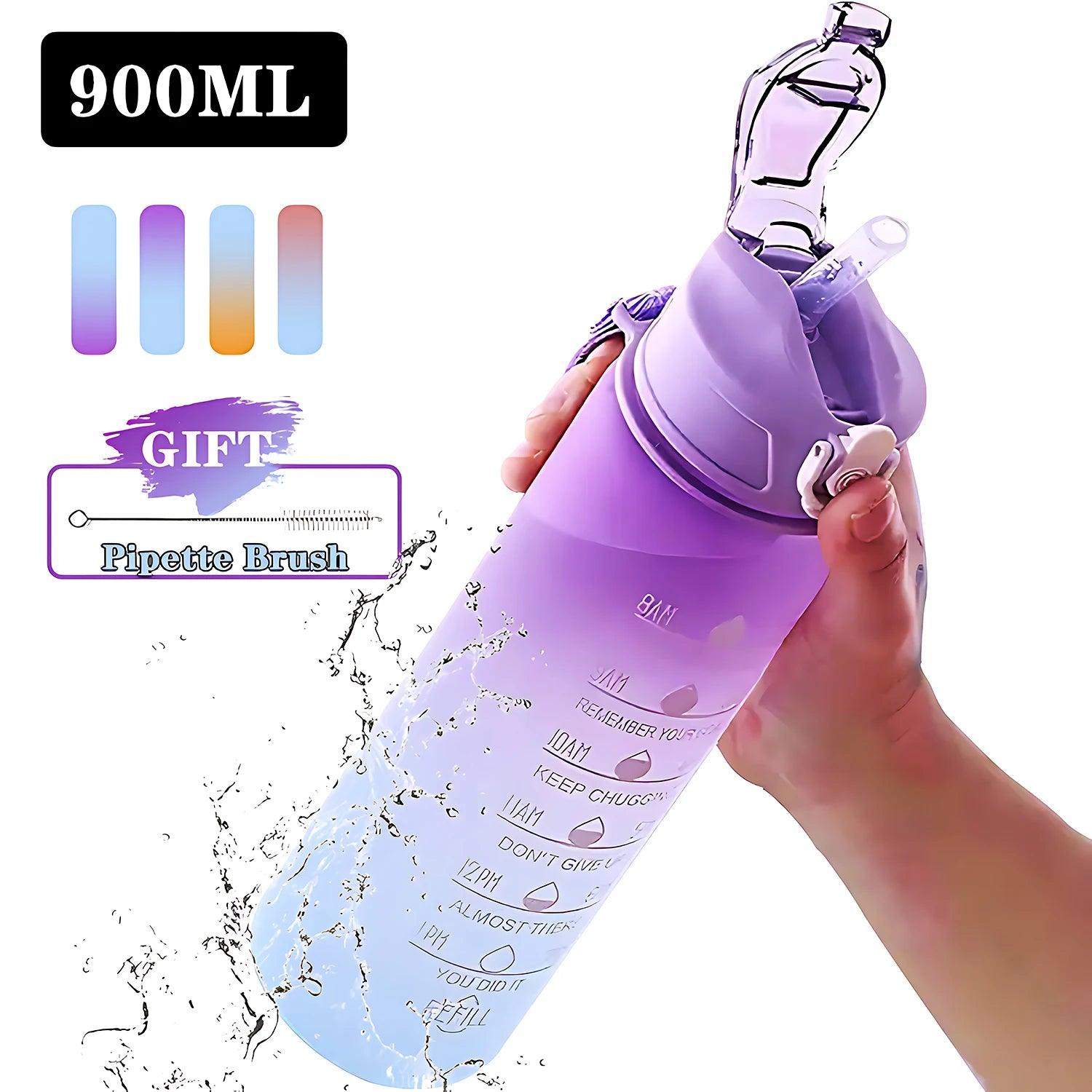 Garrafa esportiva, com canudo, cor gradiente, fitness motivacional, 900ml - BELANGAR