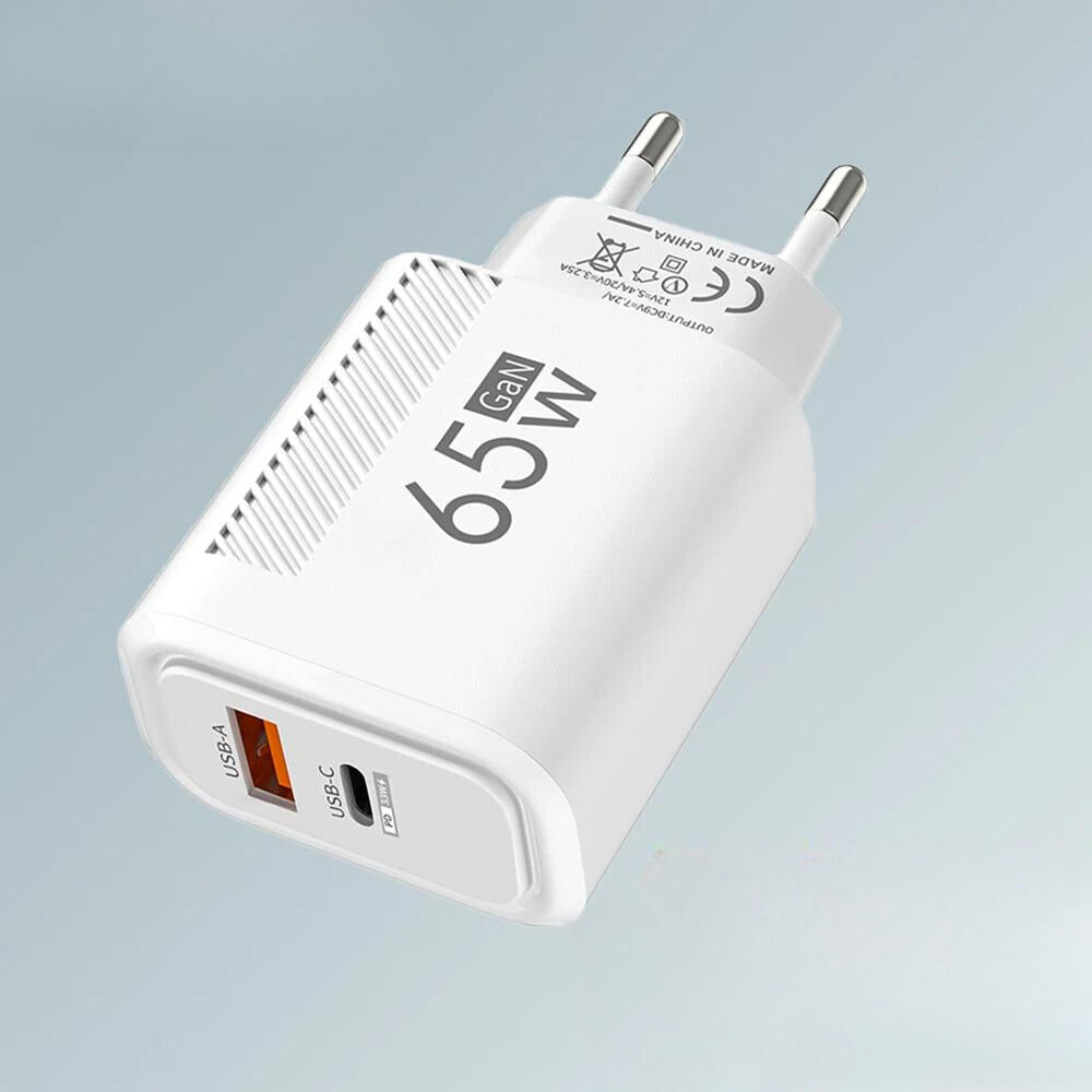 Adaptador Carregador para telefone, USB e Tipo C, Carga Rápida, 65W, iPhone 14, Xiaomi, Samsung, Huawei